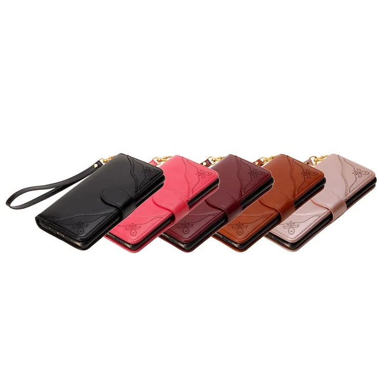 Laser Carving Retro PU Leather Wallet Stand Case for Samsung Galaxy S7 edge SM-G935 - Black