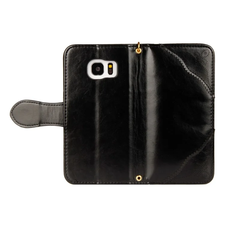 Laser Carving Retro PU Leather Wallet Stand Case for Samsung Galaxy S7 edge SM-G935 - Black