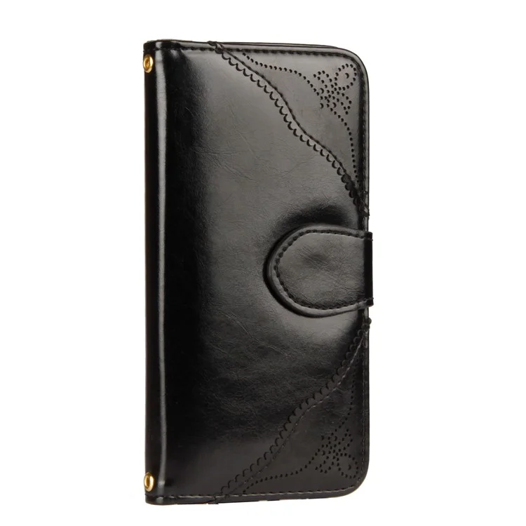 Laser Carving Retro PU Leather Wallet Stand Case for Samsung Galaxy S7 edge SM-G935 - Black