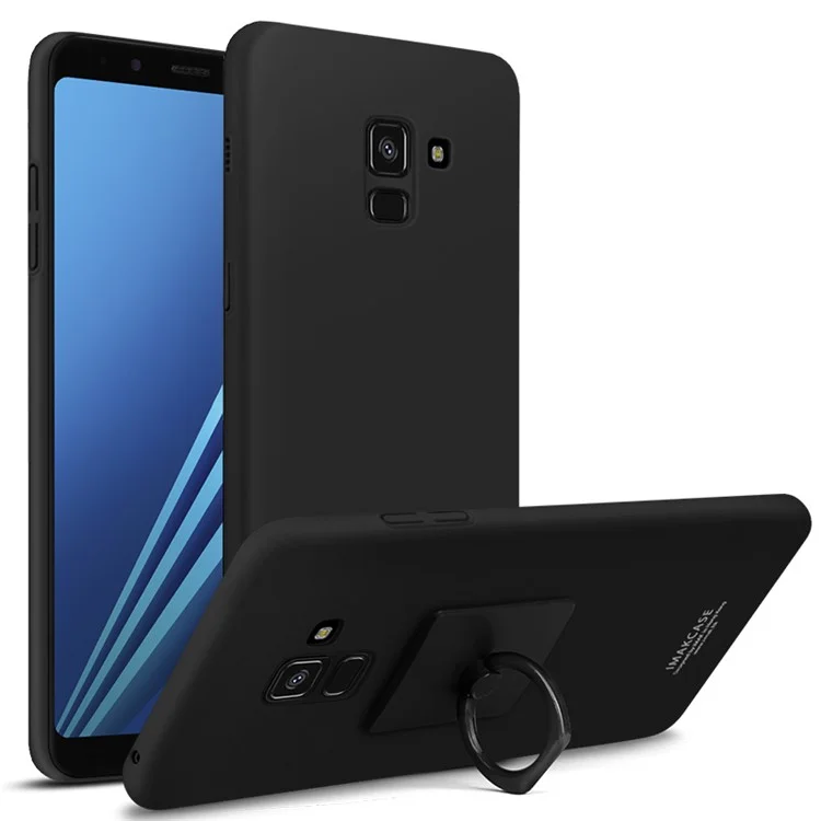 IMAK Cowboy Shell Plastic Case with Ring Stand + Screen Film for Samsung Galaxy A8+ (2018) - Metal Black