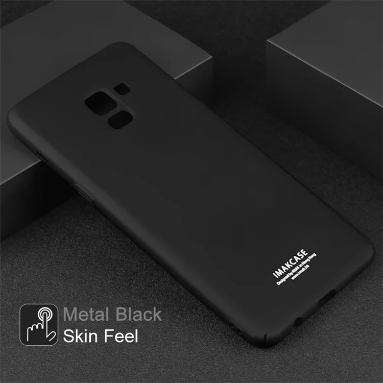 IMAK Cowboy Shell Plastic Case with Ring Stand + Screen Film for Samsung Galaxy A8+ (2018) - Metal Black