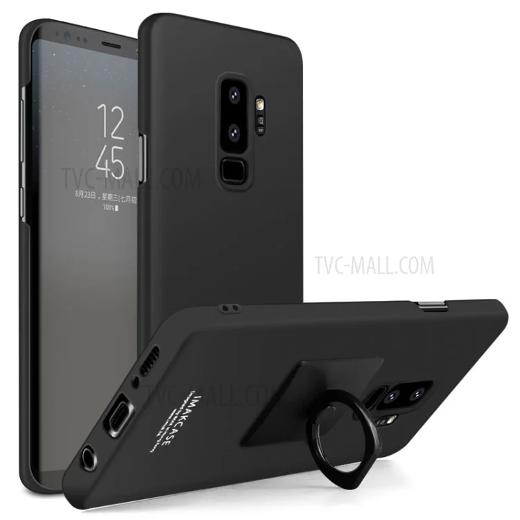IMAK Cowboy Shell Plastic Case with Ring Stand + Screen Film for Samsung Galaxy S9+ SM-G965 - Metal Black