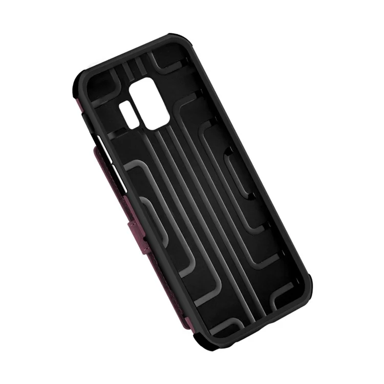 SHOUHUSHEN for Samsung Galaxy S9 G960 Brushed Card Slots PU Leather Coated Hard PC Case - Wine Red