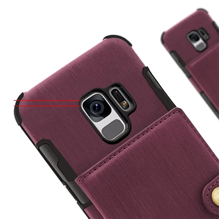 SHOUHUSHEN for Samsung Galaxy S9 G960 Brushed Card Slots PU Leather Coated Hard PC Case - Wine Red