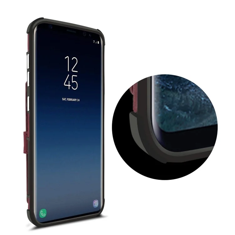 SHOUHUSHEN for Samsung Galaxy S9+ G965 Brushed Card Slots PU Leather Coated Hard Back Case - Wine Red