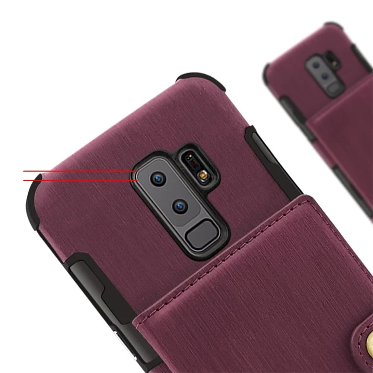 SHOUHUSHEN for Samsung Galaxy S9+ G965 Brushed Card Slots PU Leather Coated Hard Back Case - Wine Red