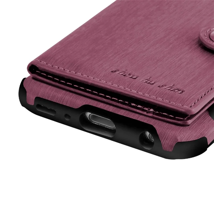 SHOUHUSHEN for Samsung Galaxy S9+ G965 Brushed Card Slots PU Leather Coated Hard Back Case - Wine Red