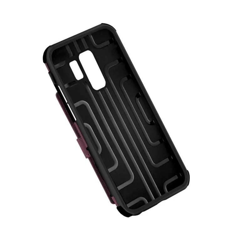 SHOUHUSHEN for Samsung Galaxy S9+ G965 Brushed Card Slots PU Leather Coated Hard Back Case - Wine Red