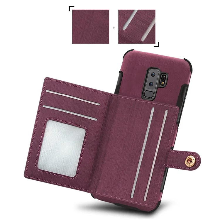SHOUHUSHEN for Samsung Galaxy S9+ G965 Brushed Card Slots PU Leather Coated Hard Back Case - Wine Red