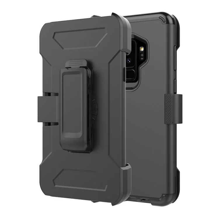 Revolving Kickstand Belt Clip Heavy Duty PC + Silicone Hybrid Case for Samsung Galaxy S9 Plus G965 - Black