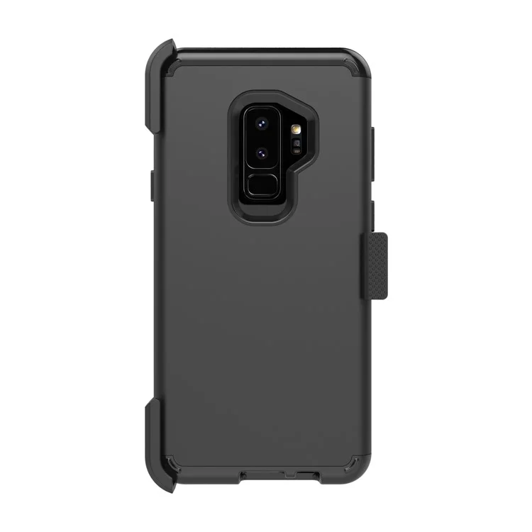 Revolving Kickstand Belt Clip Heavy Duty PC + Silicone Hybrid Case for Samsung Galaxy S9 Plus G965 - Black