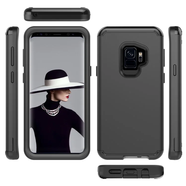 For Samsung Galaxy S9 G960 Heavy Duty 3-piece PC + Silicone Hybrid Case - Black