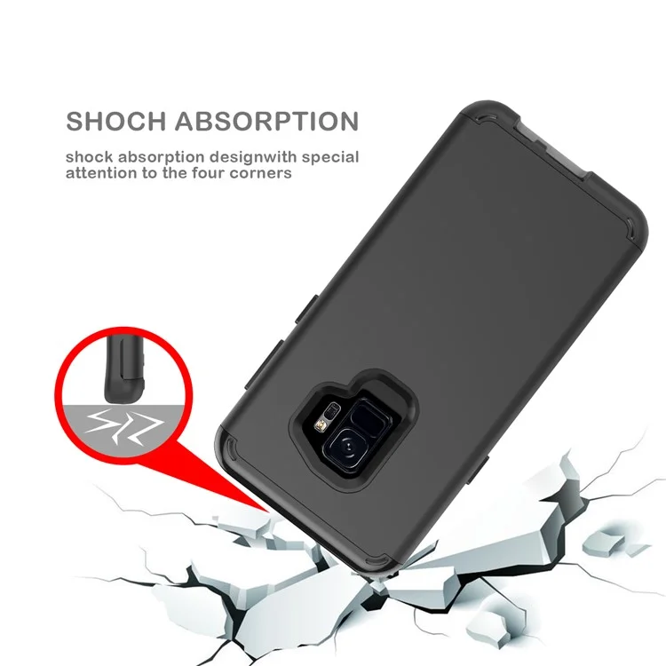 For Samsung Galaxy S9 G960 Heavy Duty 3-piece PC + Silicone Hybrid Case - Black