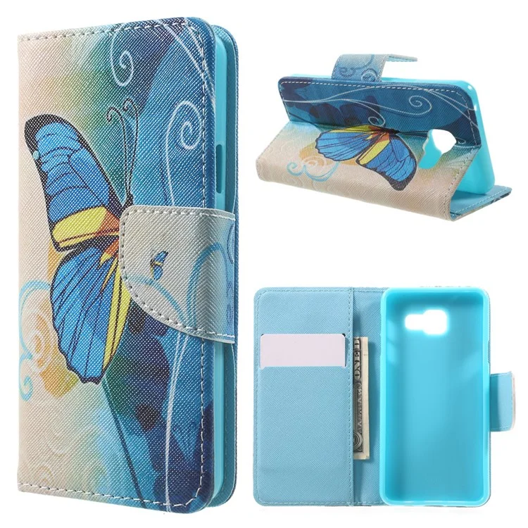 Stand Leather Phone Case for Samsung Galaxy A3 SM-A310F (2016) - Blue Butterfly