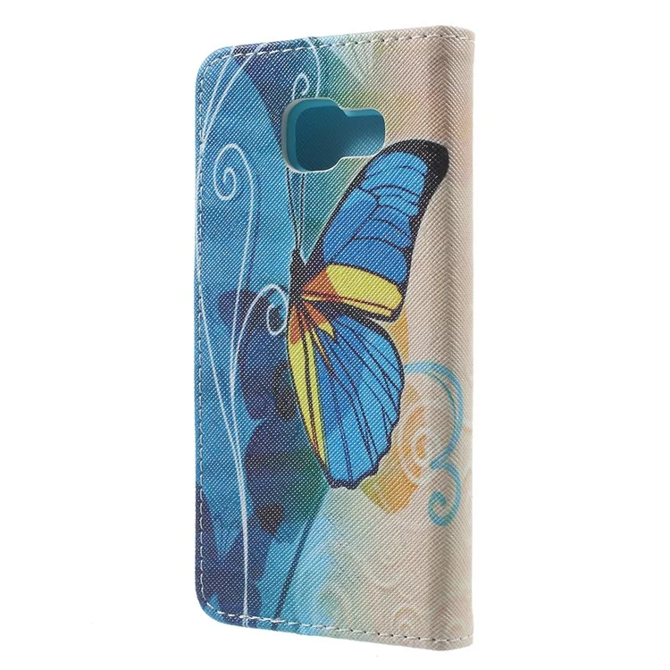 Stand Leather Phone Case for Samsung Galaxy A3 SM-A310F (2016) - Blue Butterfly