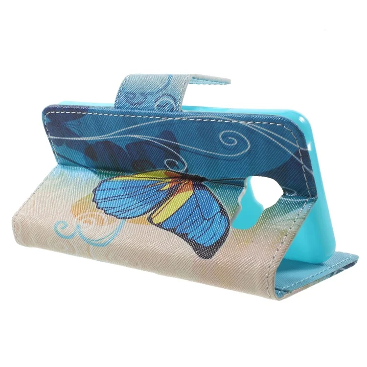 Funda de teléfono de cuero para Samsung Galaxy A3 SM-A310F (2016) - Mariposa azul