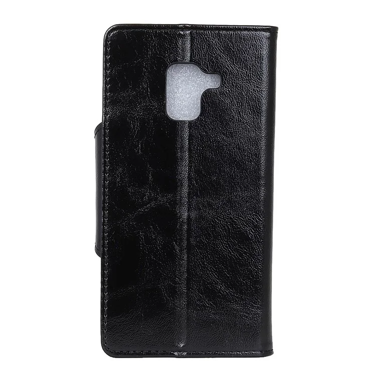 Textured PU Leather Wallet Stand Phone Case for Samsung Galaxy A8 (2018) - Black