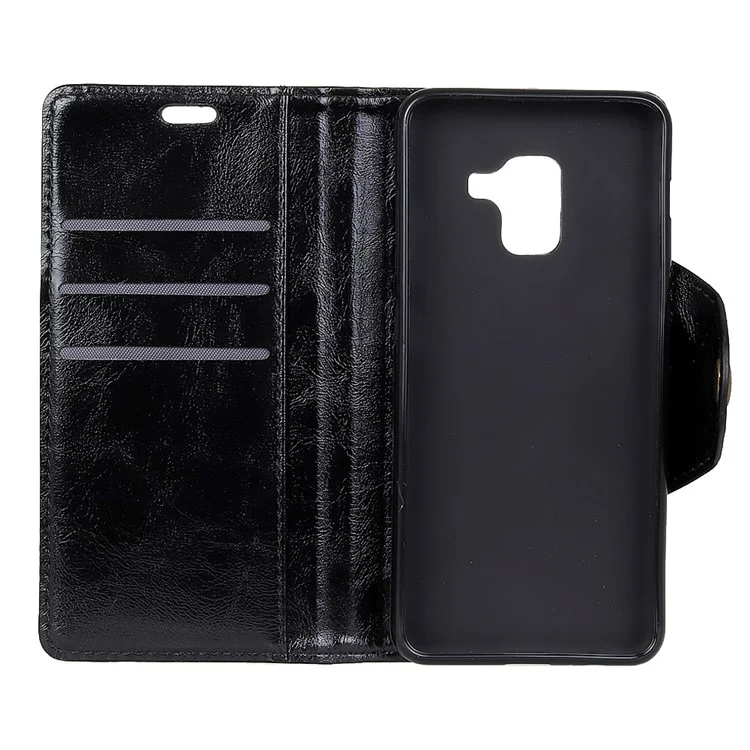 Textured PU Leather Wallet Stand Phone Case for Samsung Galaxy A8 (2018) - Black