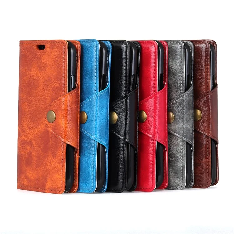 Textured PU Leather Wallet Stand Phone Case for Samsung Galaxy A8 (2018) - Black