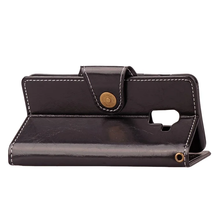 For Samsung Galaxy A8 (2018) Retro Business Style PU Leather Wallet Stand Case - Black