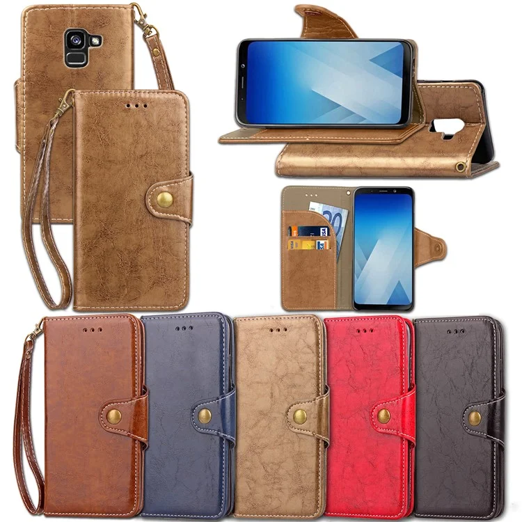 For Samsung Galaxy A8 (2018) Retro Business Style PU Leather Wallet Stand Case - Black