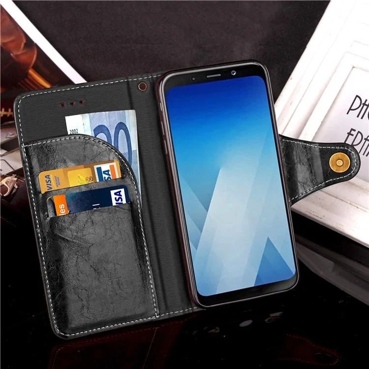 For Samsung Galaxy A8 (2018) Retro Business Style PU Leather Wallet Stand Case - Black