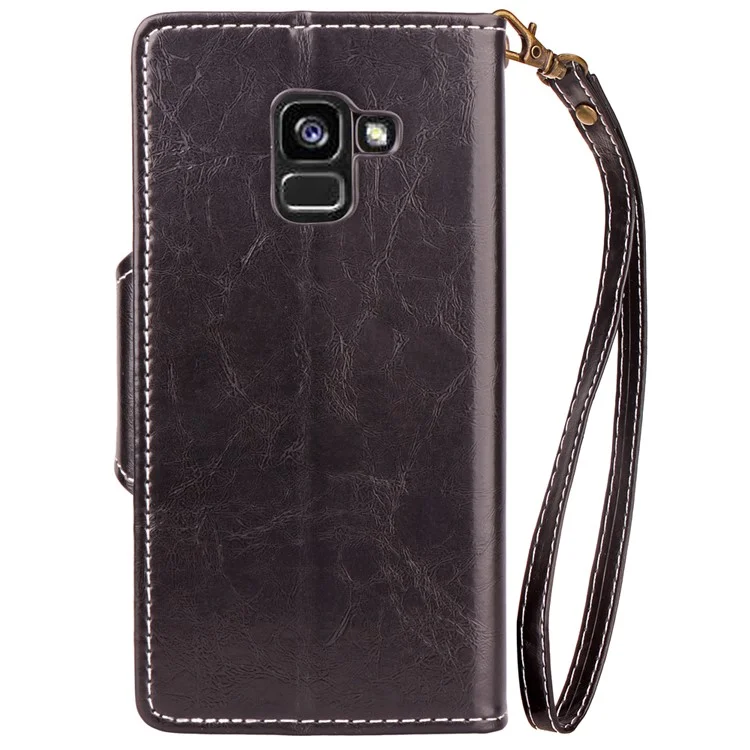 For Samsung Galaxy A8 (2018) Retro Business Style PU Leather Wallet Stand Case - Black