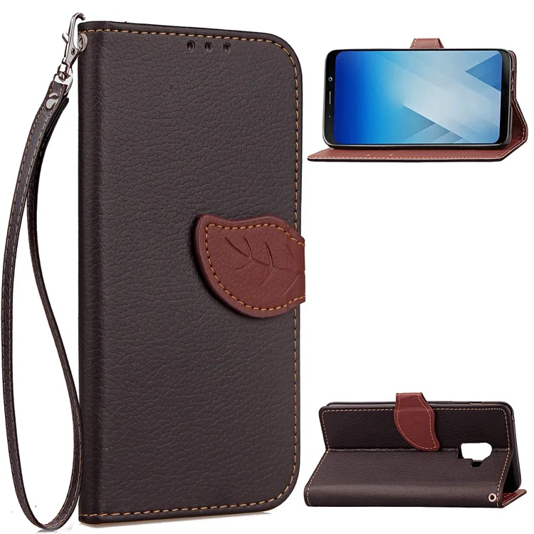 Leaf Shape Magnetic Flap Leather Wallet Case for Samsung Galaxy A8 (2018) - Black
