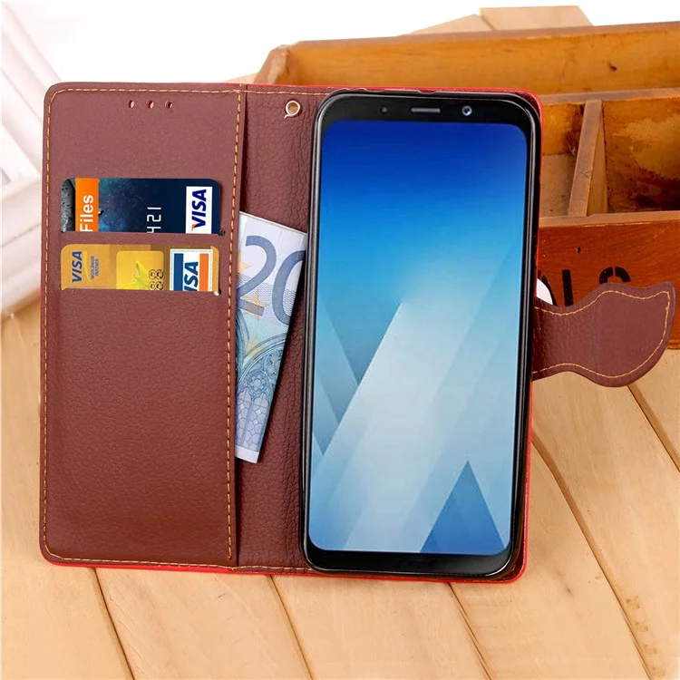 Leaf Shape Magnetic Flap Leather Wallet Case for Samsung Galaxy A8 (2018) - Black
