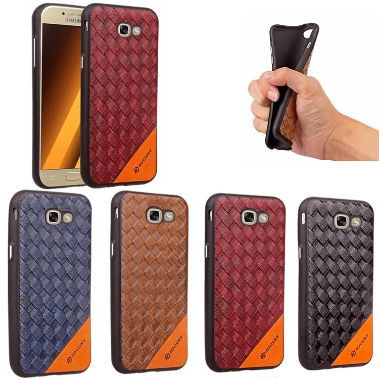 BEFOSPEY Matte Woven Texture PU Leather Coated TPU Case for Samsung Galaxy A3 (2017) - Black