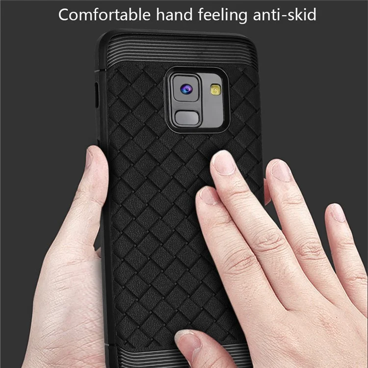 Woven Pattern Soft TPU Mobile Case for Samsung Galaxy A8+ (2018) - Black