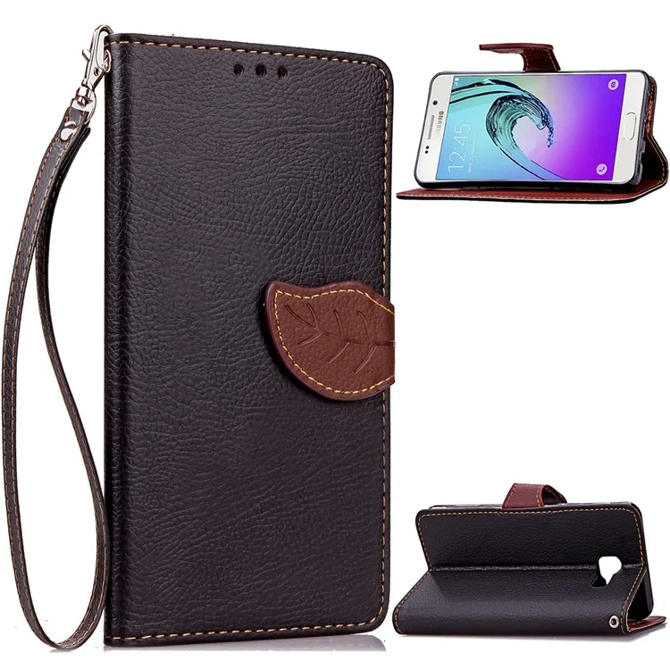 Leaf Shape Magnetic Flap Leather Wallet Case for Samsung Galaxy A5 SM-A510F (2016) - Black