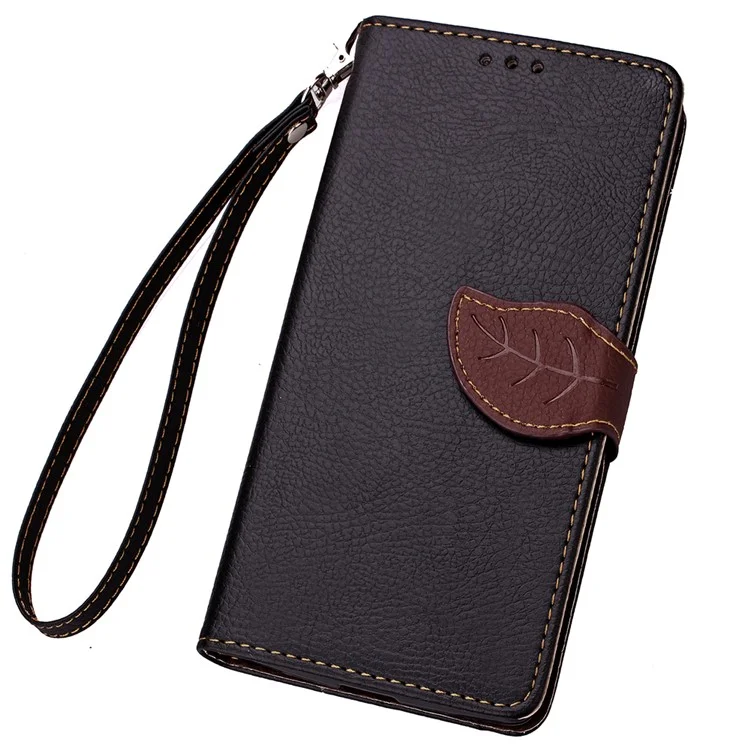 Leaf Shape Magnetic Flap Leather Wallet Case for Samsung Galaxy A5 SM-A510F (2016) - Black