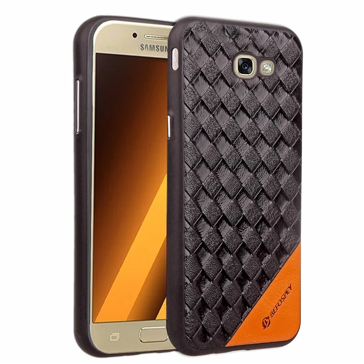 Matte Woven Texture Leather Coated TPU Case for Samsung Galaxy A7 (2017) SM-A720 - Black