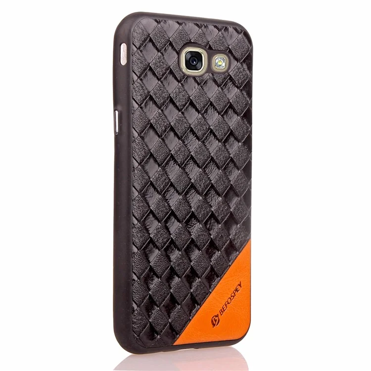 Matte Woven Texture Leather Coated TPU Case for Samsung Galaxy A7 (2017) SM-A720 - Black