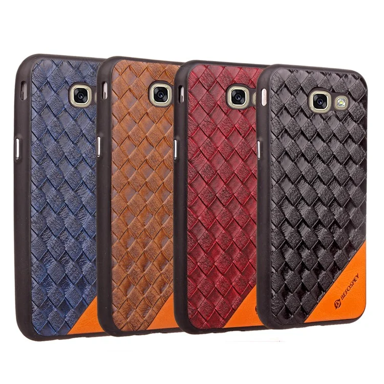 Matte Woven Texture Leather Coated TPU Case for Samsung Galaxy A7 (2017) SM-A720 - Black
