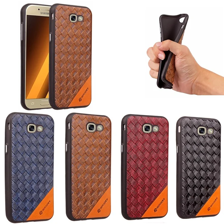 Matte Woven Texture Leather Coated TPU Case for Samsung Galaxy A7 (2017) SM-A720 - Black