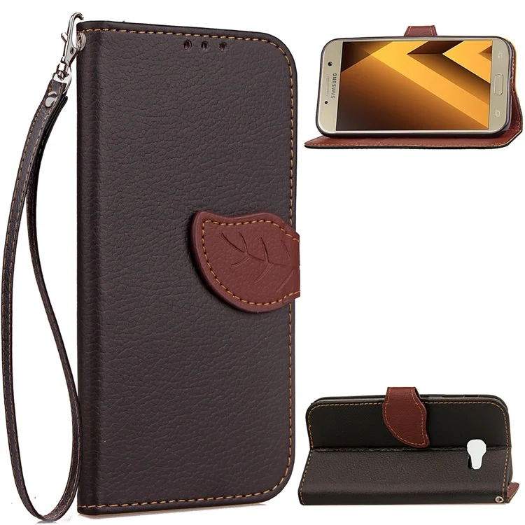 Leaf Shape Magnetic Flap Leather Wallet Case for Samsung Galaxy A3 (2017) - Black