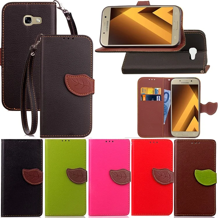 Leaf Shape Magnetic Flap Leather Wallet Case for Samsung Galaxy A3 (2017) - Black