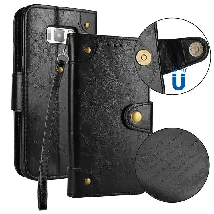 Oil Wax PU Leather Wallet Stand Case for Samsung Galaxy S8 G950 - Black