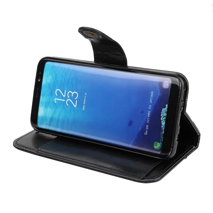 Oil Wax PU Leather Wallet Stand Case for Samsung Galaxy S8 G950 - Black