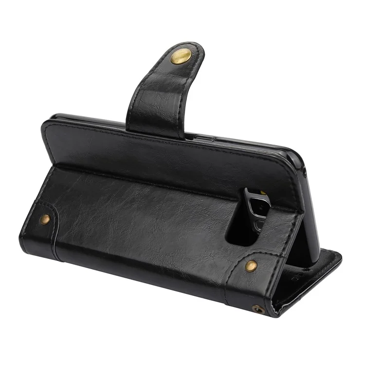 Oil Wax PU Leather Wallet Stand Case for Samsung Galaxy S8 G950 - Black