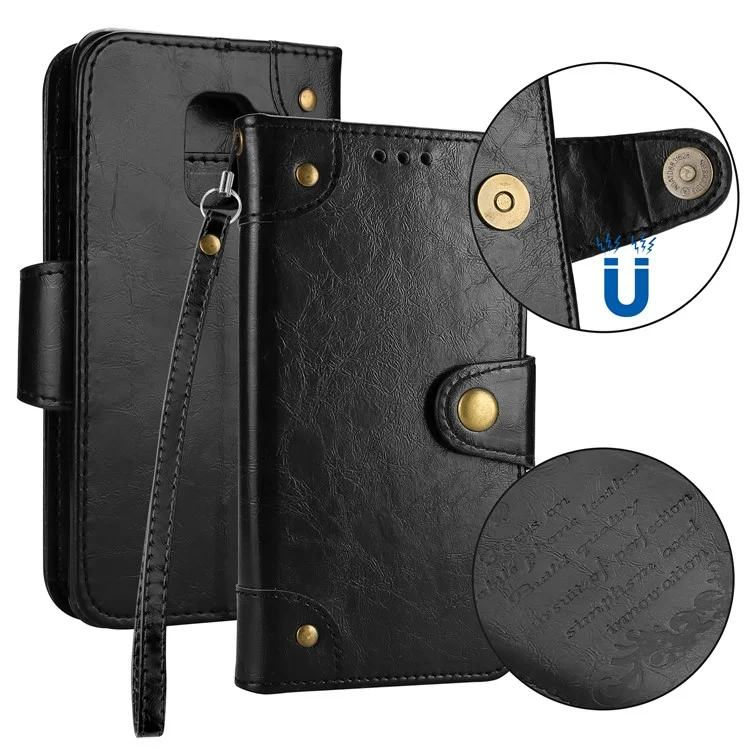 Oil Wax PU Leather Wallet Flip Stand Mobile Phone Cover Case for Samsung Galaxy A8 (2018) - Black