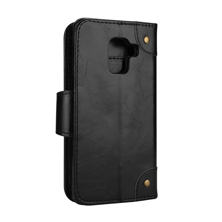 Oil Wax PU Leather Wallet Flip Stand Mobile Phone Cover Case for Samsung Galaxy A8 (2018) - Black