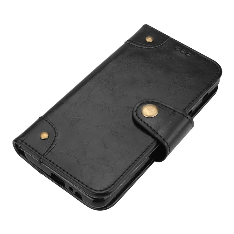 Oil Wax PU Leather Wallet Flip Stand Mobile Phone Cover Case for Samsung Galaxy A8 (2018) - Black