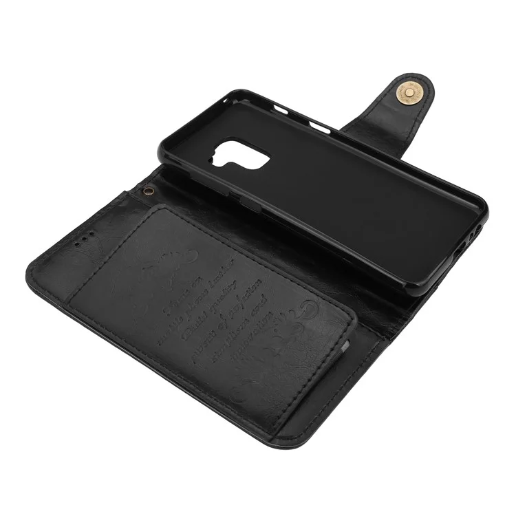 Oil Wax PU Leather Wallet Flip Stand Mobile Phone Cover Case for Samsung Galaxy A8 (2018) - Black