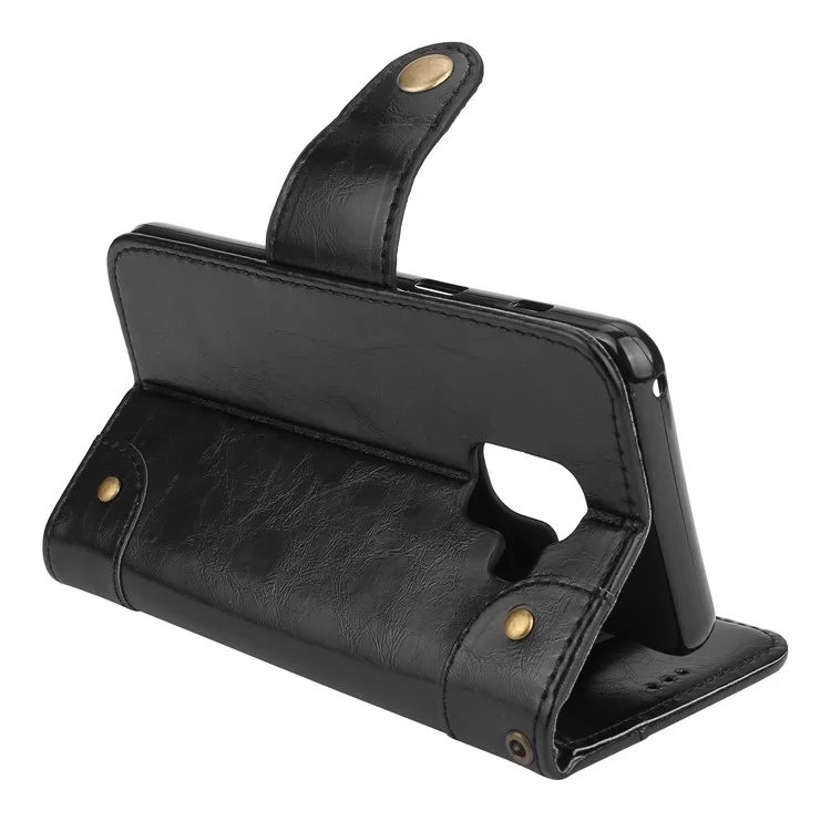 Oil Wax PU Leather Wallet Flip Stand Mobile Phone Cover Case for Samsung Galaxy A8 (2018) - Black