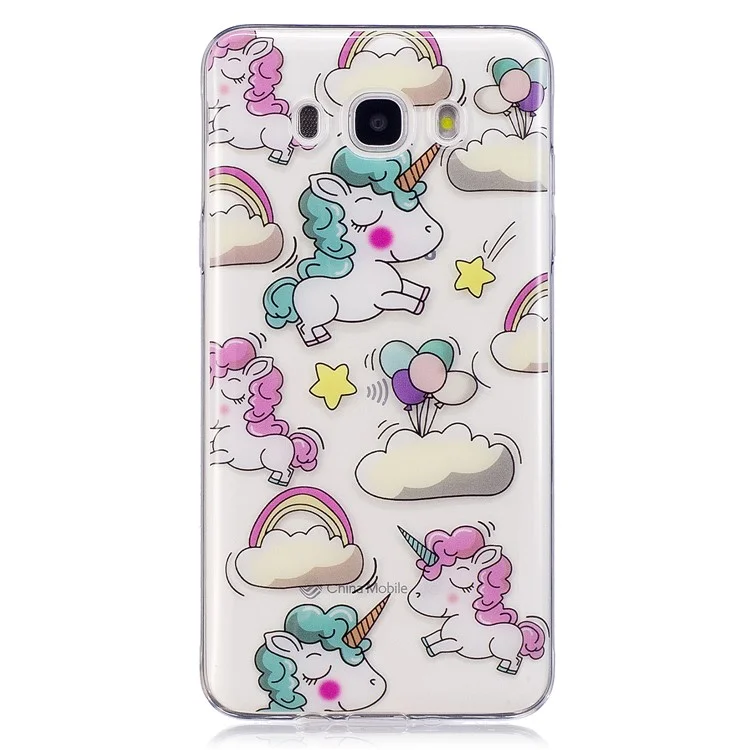 For Samsung Galaxy J7 (2016) J710 Pattern Printing IMD TPU Back Lightweight Case - Cloud and Unicorn