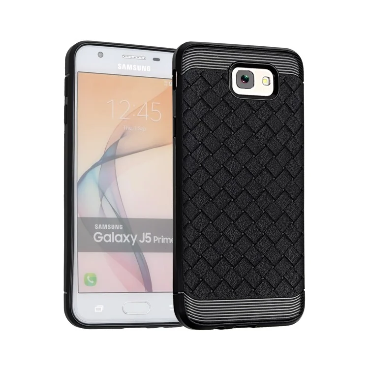 Weaving Pattern TPU Back Phone Case for Samsung Galaxy J5 Prime - Black