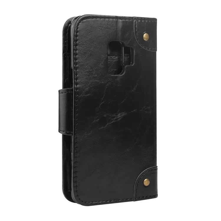 5-Slot Vintage Oil Wax Leather Wallet Stand Case for Samsung Galaxy S9 G960 - Black